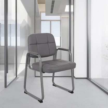 CLATINA Classic Reception Chair with Padded Armrests and Sled Base, Ergonomic Guest Chair for Office Conference Waiting Meeting Room, Grey (1 Pack)