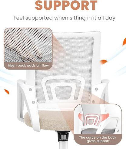 NEO CHAIR Office Desk Computer Chair Ergonomic Mesh Gaming Cushion Seat with Comfy Lumbar Mid Back Support Adjustable Height Swivel Rolling Wheels for Home Task (Beige)