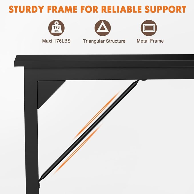 Sweetcrispy Small Computer Office Desk 63 Inch Student Study Writing Work with Metal Frame Wood Tabletop Modern Simple Home Bedroom PC Table Durable and Easy Assembly, Black