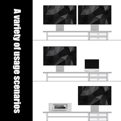 FENSULN Dual‑Tier Monitor Stand Riser with Drawers, Desktop Organizer Shelf Storage for Computer Screen 2 Monitors, Supports for PC Computer Monitor, Printer, Heavy TV Riser Beige and White