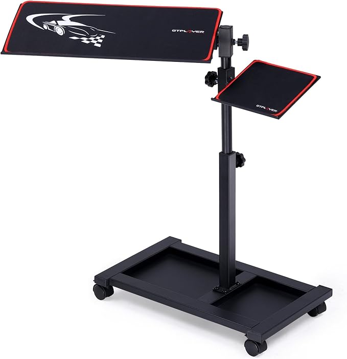 GTPLAYER Adjustable Racing Standing Keyboard and Mouse Tray Rolling with Wheels for Gaming Wheel Stand Simulator Cockpit (Black)