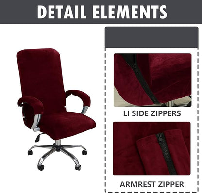 Velvet Plush Office Desk Chair Cover, Wine Red, XL | Wide Large, Cat Proof Stretchable Protector, For Ergonomic Desk Chair with Wheels and Armrests, Comfy Mesh Executive Chair