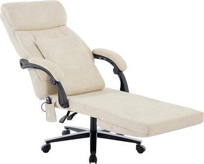 DYHOME Executive Office Chair with Footrest,Ergonomic Computer Desk Chairs,Mid-Tall Back Leather Office Chair,Lumbar Support Swivel Chair with Rocking Function,Beige