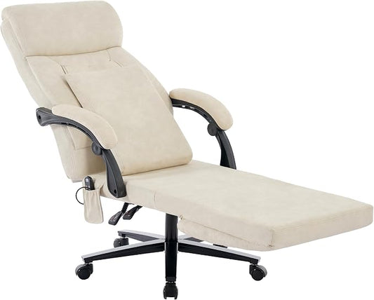 DYHOME Executive Office Chair with Footrest,Ergonomic Computer Desk Chairs,Mid-Tall Back Leather Office Chair,Lumbar Support Swivel Chair with Rocking Function,Beige
