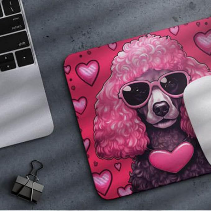 Pink Mousepad Glamour Dog Poodle Mouse Pad for Home Office Gaming Working Desk Computer Desktop Accessories Non-Slip Rubber Mousepad for Dog Lovers