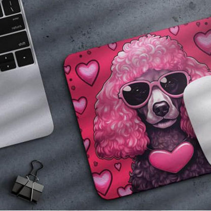 Pink Mousepad Glamour Dog Poodle Mouse Pad for Home Office Gaming Working Desk Computer Desktop Accessories Non-Slip Rubber Mousepad for Dog Lovers