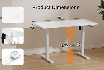 Standing Desk Electric Height Adjustable Desk 48 x 23.6 Inches Sit Stand up Desk, Computer Home Office Desk Memory Preset with Two-Piece Desktop (White, 48 * 24 Inch)