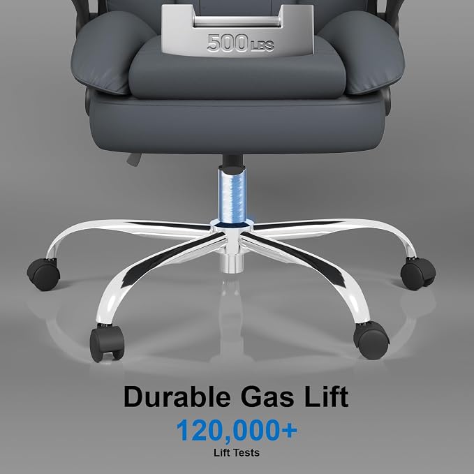 Office Chair, Home Desk Chair, Ergonomic Computer Chair with Lumbar Support, Executive Leather Chair with Flip-Up Armrests, Big and Tall Swivel Rolling Chair, Grey