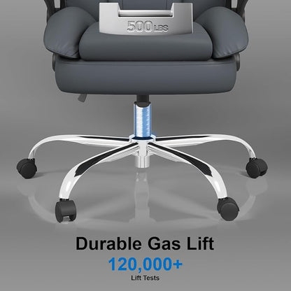 Office Chair, Home Desk Chair, Ergonomic Computer Chair with Lumbar Support, Executive Leather Chair with Flip-Up Armrests, Big and Tall Swivel Rolling Chair, Grey