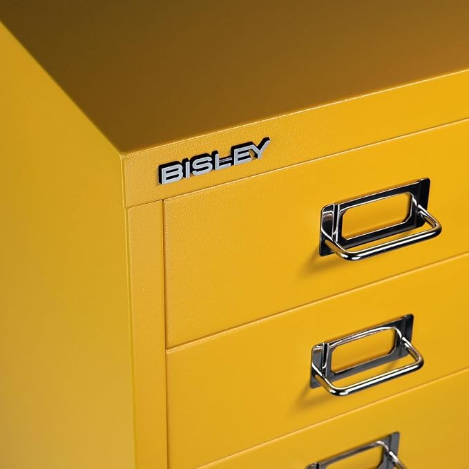 Bisley 6-Drawer Steel MultiDrawer Cabinet - Golden Sunflower Yellow | Chrome Pull Handles with Label Holders, Powder-Coated Steel, Removable Drawers, Fits Under Most Desks, Labels Included