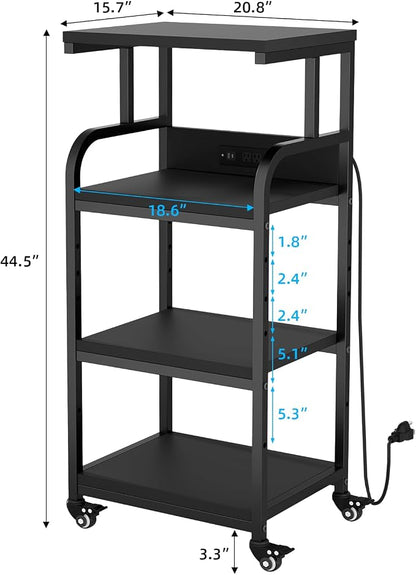 VOWNER 4-Tier Printer Stand with Power Outlet, Tall Printer Table Shelves with 5-Adjustable Heights, Heavy Duty Printer Cart for Home Office Storage, for CPU, Scanner, Shredder, 20.7" Lx15.7 Wx44.5 H
