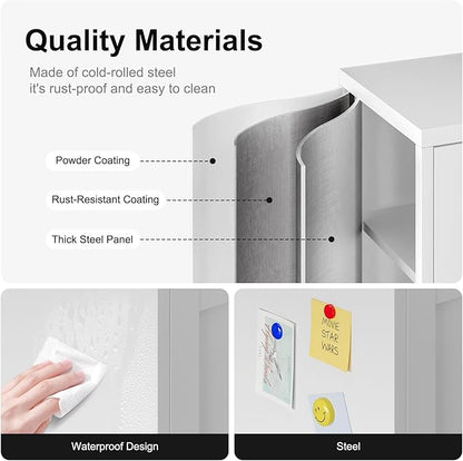 Bevivog Metal Bathroom Floor Storage Cabinet, Small Storage Sideboard with 2 Doors and 2 Adjustable Shelves, 12" Small Cabinets White Freestanding Locker for Entryway, Living Room, Hallway