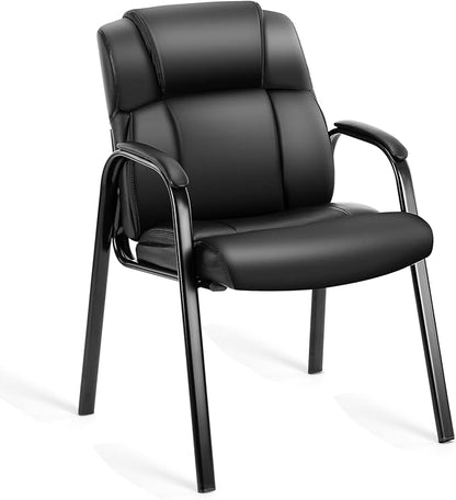 OLIXIS Waiting Room Chair Set of 2, Leather Office Desk Reception Guest Stationary Side Chairs with Padded Arms for Home Conference Lobby Area Meeting Church Medical Clinic Elderly Student
