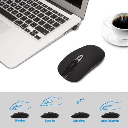 cimetech Wireless Computer Mouse, 2.4G Slim Cordless Mice Less Noise for Laptop Ergonomic Optical with Nano Receiver USB Mouse for Laptop, Deskbtop, Mac (BAT Black)