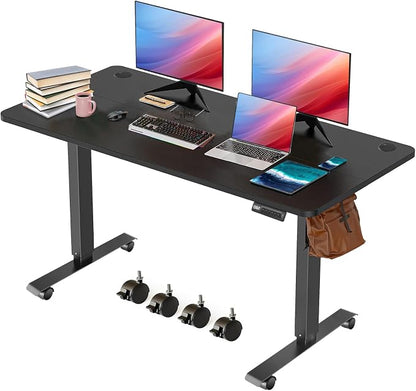 48'' X 24'' Standing Desk Adjustable Height, Ergonomic Home Office Computer Workstations with Wheels, Double Hooks, 4 Memory Preset, 27''-45'' Lifting Range Stand Up Desk(Black)
