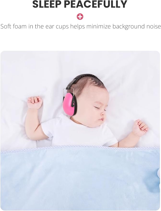 Small Size Hearing Protection Ear Muffs, Adjustable Noise Reduction Headphones for Study, Sleeping, and Travel, Pink