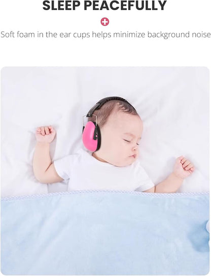 Small Size Hearing Protection Ear Muffs, Adjustable Noise Reduction Headphones for Study, Sleeping, and Travel, Pink