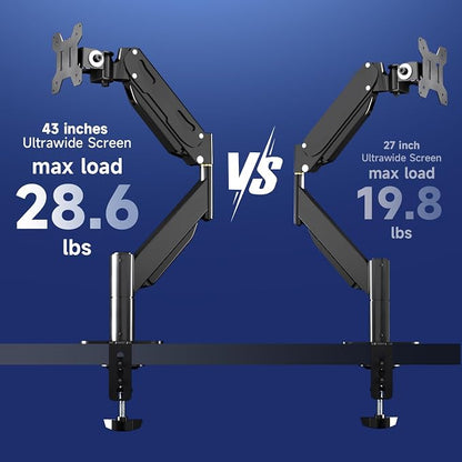 Pholiten Premium Aluminum Heavy Duty Monitor Arm, Ultrawide Monitor Mount with Clamp/Grommet Mounting Base, Adjuastable Gas Spring Arm for up to 43 inchs and 28.6lbs, Black