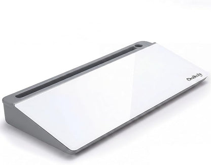 Chalkola Grey Glass Desktop Whiteboard with Storage - Dry Erase Board, Work Desk Organizers, Computer Keyboard Stand, Home Office Desk Accessories, Workspace Desktop Buddy