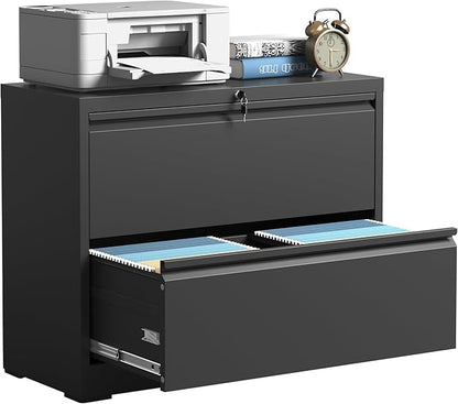 IKIMI Lateral File Cabinets 2 Drawer,Metal Lateral Filing Cabinet for Home Office,Wide Steel Storage Cabinet Commercial Drawer for Legal/Letter/A4 Size Files Assembly Required