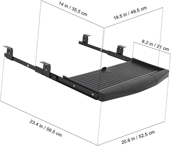 TEHAUX Under-Desk Keyboard Tray 20.67×9.06 in – Adjustable Slide-Out Drawer & Rotating Mouse Platform, Ergonomic Wrist Relief, Hidden Storage for Home Office & Gaming Desks