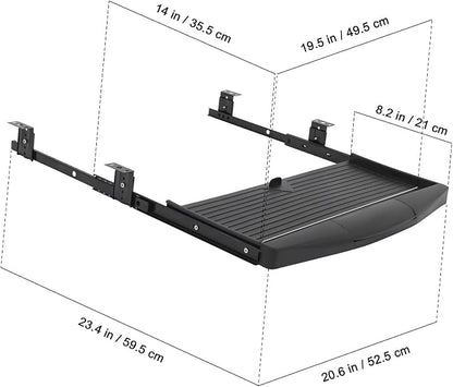 TEHAUX Under-Desk Keyboard Tray 20.67×9.06 in – Adjustable Slide-Out Drawer & Rotating Mouse Platform, Ergonomic Wrist Relief, Hidden Storage for Home Office & Gaming Desks