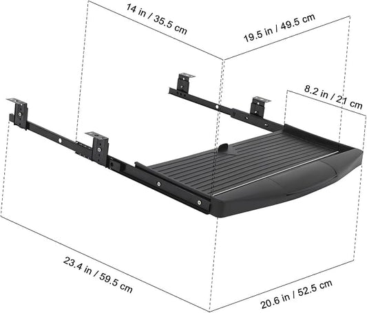 TEHAUX Under-Desk Keyboard Tray 20.67×9.06 in – Adjustable Slide-Out Drawer & Rotating Mouse Platform, Ergonomic Wrist Relief, Hidden Storage for Home Office & Gaming Desks