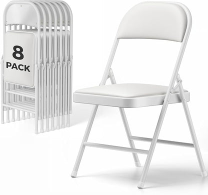 8 Pack Folding Chairs, PU Leather Folding Dining Chairs with Padded Cushion Seat & Back, Indoor Outdoor Folding Chair Set for Home Office, Parties, Events, Wedding, Extra Guest Seating