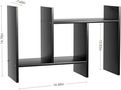 Desk Shelves Wood Desktop Orgnizer Shelf.Office Organization for Top of Desk Organizers and Accessories Bookshelf Shelving,Adjustable Tier H-Shape Mini Bookcase(Black)