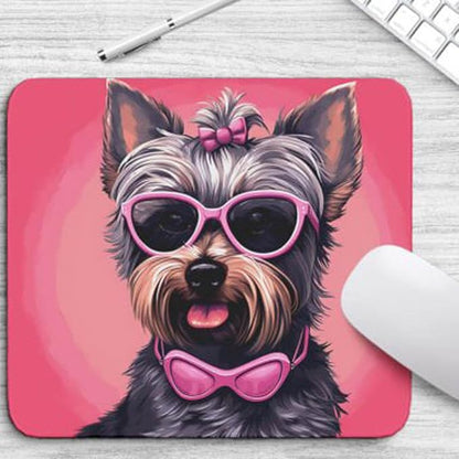 Pink Mousepad Glamour Dog Yorkie Mouse Pad for Home Office Gaming Working Desk Computer Desktop Accessories Non-Slip Rubber Mousepad for Dog Lovers Yorkshire Terrier