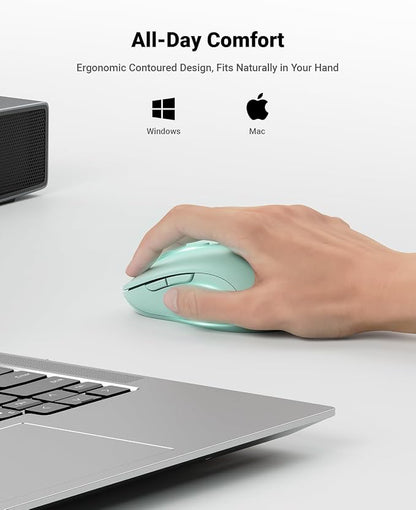 wegear USB Wireless Mouse for Laptop PC Mac, 2.4GHz Cordless Mouse with 6 Buttons, 5-Level Adjustable 4000 DPI, Ergonomic Portable Optical Computer Mice, 24-Month Battery Life (Mint Green)