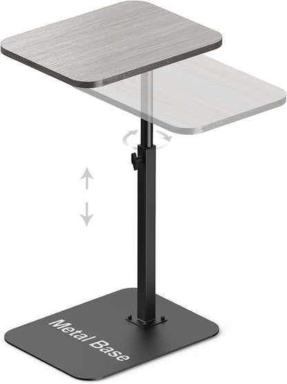 HzTinT Side Table Sofa Tray for Couch Heavy Metal Base Swivel/Adjustable Height, Sofa Bed Bathroom Study TV Tray C Shaped End Table Food Snack Trays for Eating