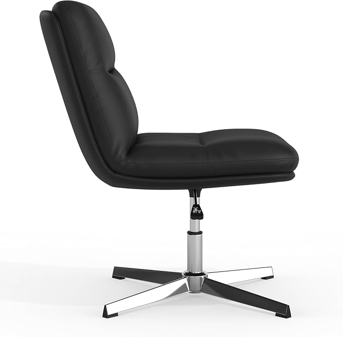 Flash Furniture Chloe Commercial Mid-Back Swivel Office Chair, Padded LeatherSoft, Adjustable Height, Ergonomic Mid-Rise Back, Armless, Stationary, Black/Chrome