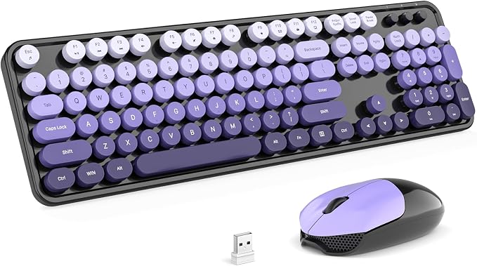 MOFII Wireless Computer Keyboard and Mouse Combo, Typewriter Full Size Keyboard with Number Pad and 2 in 1 USB Connected Mouse for PC Laptop Desktop Windows 7 8 11, Black & Purple