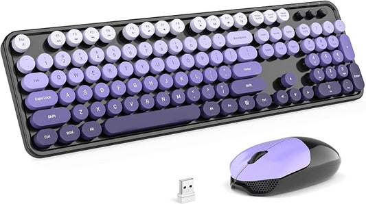 MOFII Wireless Computer Keyboard and Mouse Combo, Typewriter Full Size Keyboard with Number Pad and 2 in 1 USB Connected Mouse for PC Laptop Desktop Windows 7 8 11, Black & Purple