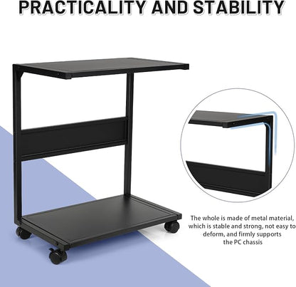 Bfttlity PC Stand Computer Tower Stand 2-Tier Metal CPU Holder with Locking Caster Wheels Suitable for Most PC (L, Black)