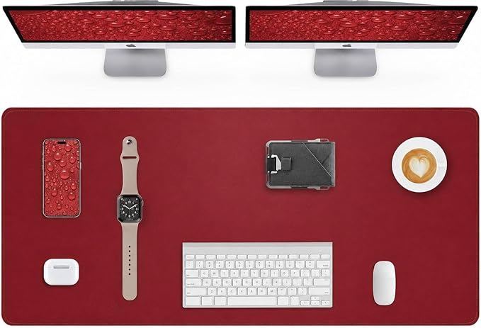 AFIING Large Desk Mat 55" x 24" - PU Leather Desk Pad Protector, Waterproof Non-Slip Extended Mouse Pad for Office Desk, Keyboard, Laptop and Home Workspace Red