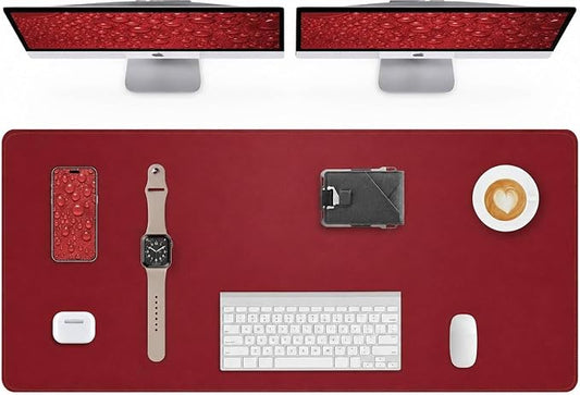 AFIING Large Desk Mat 55" x 24" - PU Leather Desk Pad Protector, Waterproof Non-Slip Extended Mouse Pad for Office Desk, Keyboard, Laptop and Home Workspace Red