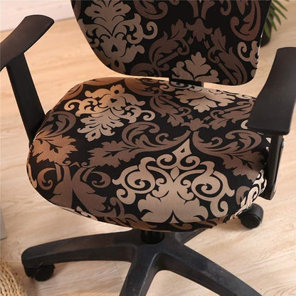 Jinzio Computer Office Chair Cover - Split Protective & Stretchable Cloth Polyester Universal Desk Task Chair Chair Covers Stretch Rotating Chair Slipcover (Black Brown)