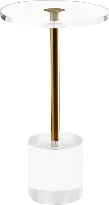 Artmaze Clear Acrylic End Table,Side Table,Brushed Brass Metal,Round,for Office, Living Room and Bedroom,Easy Assembly,12x12 inch，21.3 inch high