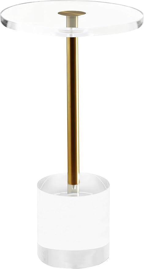 Artmaze Clear Acrylic End Table,Side Table,Brushed Brass Metal,Round,for Office, Living Room and Bedroom,Easy Assembly,12x12 inch，21.3 inch high