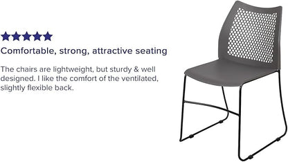Flash Furniture HERCULES Series 661 lb. Capacity Gray Stack Chair with Air-Vent Back and Black Powder Coated Sled Base