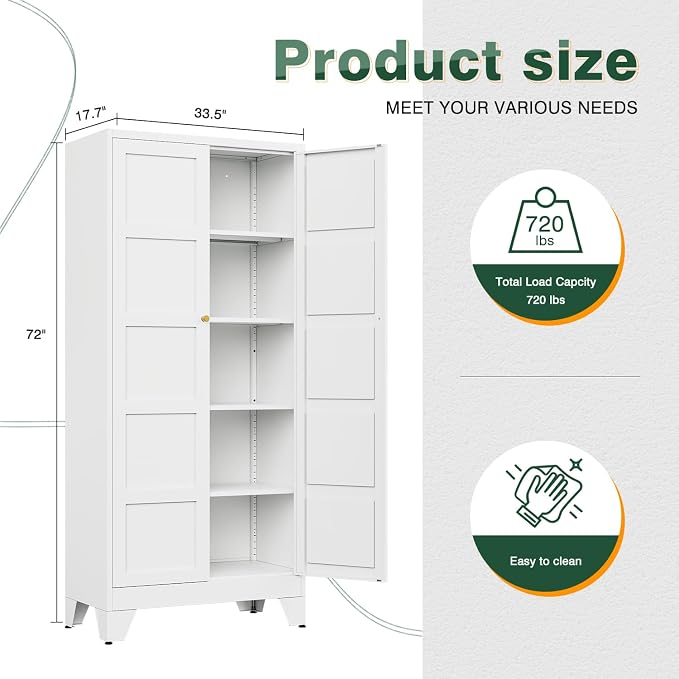 Letaya 72" H Metal Storage Cabinet with 2 Doors and 4 Shelves,Tall Kitchen Pantry Cabinets,Utility Pantry Organizers for Cupboard/Dining/Bathroom/Home Office/Garage (Black, 72" H x 18" D x 33.5" W)