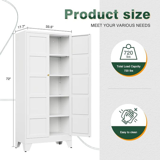 Letaya 72" H Metal Storage Cabinet with 2 Doors and 4 Shelves,Tall Kitchen Pantry Cabinets,Utility Pantry Organizers for Cupboard/Dining/Bathroom/Home Office/Garage (Black, 72" H x 18" D x 33.5" W)