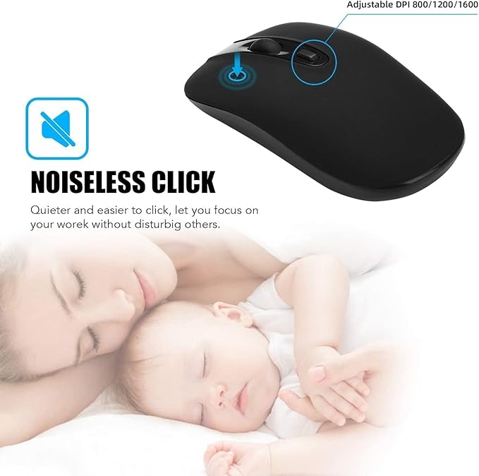 cimetech Type C Mouse, USB C Slim Wireless Mice Less Noise for MacBook Air/Pro, 2.4G Cordless Computer Mice with 3 Adjustable DPI for Mac, Laptop, Desktop, PC (Type-C Black)