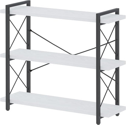 HCHQHS Bookshelf, 3-Tier Industrial Bookcase, Open Book Shelf, Freestanding Horizontal Bookshelves with Metal Frame