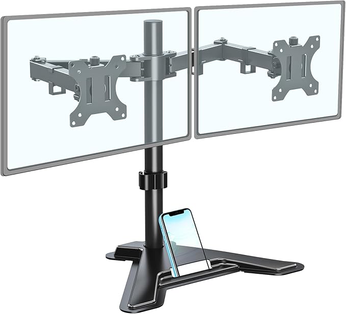 MOUNTUP Dual Monitor Stand - Freestanding & Height Adjustable Monitor Desk Mount, Steady VESA Mount Holds Max 17.6 lbs, Computer Monitor Stand for 2 Screens up to 27 inches, for Home Office