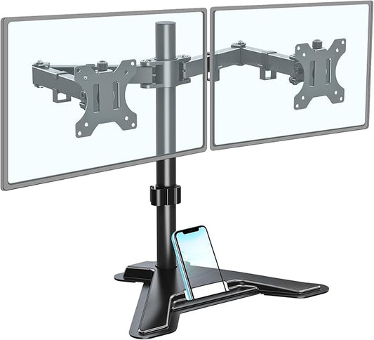 MOUNTUP Dual Monitor Stand - Freestanding & Height Adjustable Monitor Desk Mount, Steady VESA Mount Holds Max 17.6 lbs, Computer Monitor Stand for 2 Screens up to 27 inches, for Home Office