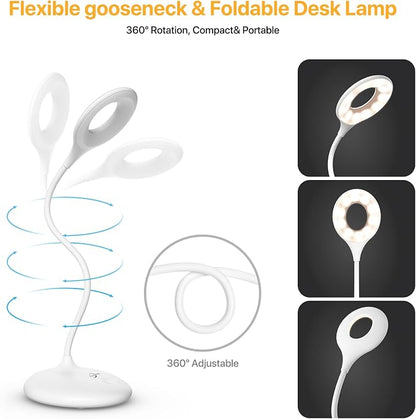 Rechargeable Desk Lamp, 670nm Red Light Therapy & Eye Protection Orange Light, 3 Color Modes, Stepless Dimming Touch Control, No Blue Light, Portable Cordless Reading Lamp for Bedroom Office Students