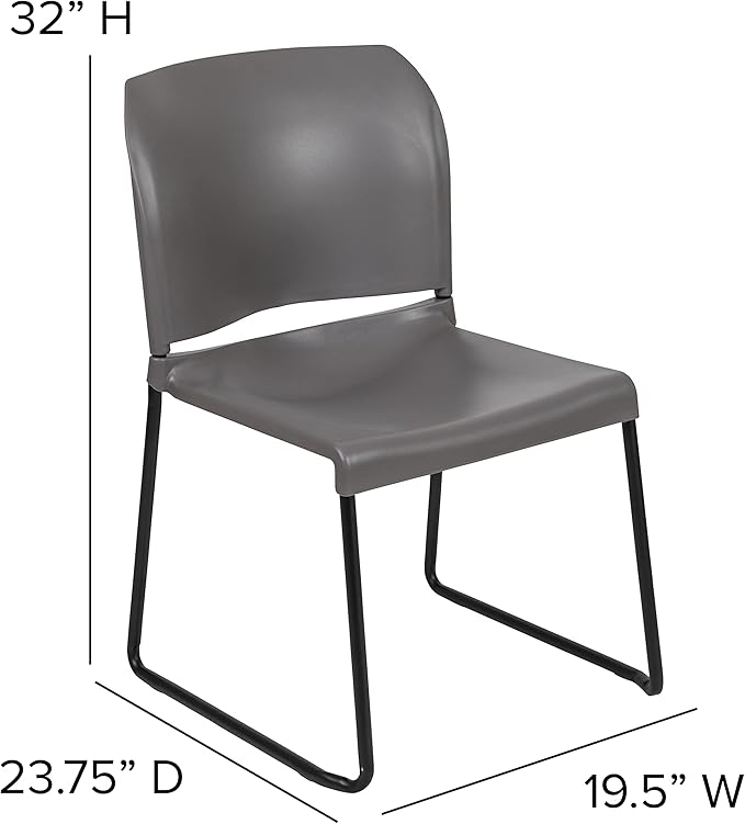Flash Furniture HERCULES Series 880 lb. Capacity Gray Full Back Contoured Stack Chair with Black Powder Coated Sled Base